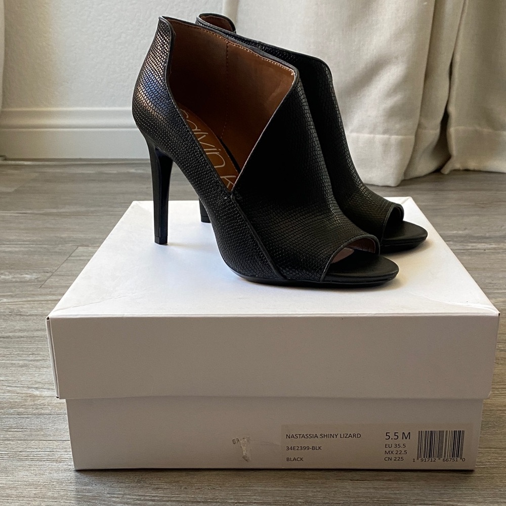 Calvin Klein Black Peep-Toe High Heel Booties